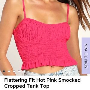 Hot Pink Smocked Cropped Tank Top - Lulus